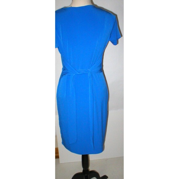 New NWT $98 Womens Designer T Tahari Trish Dress Blue Small S Wrap Waist SS Work - Picture 7 of 9
